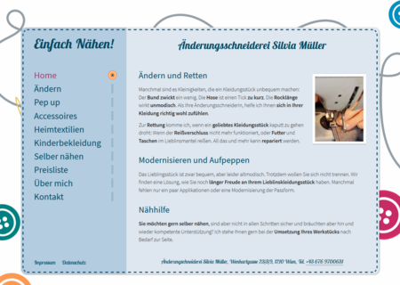 Screenshot der Website einfachnaehen.at für die Änderungsschneiderei Silvia Müller