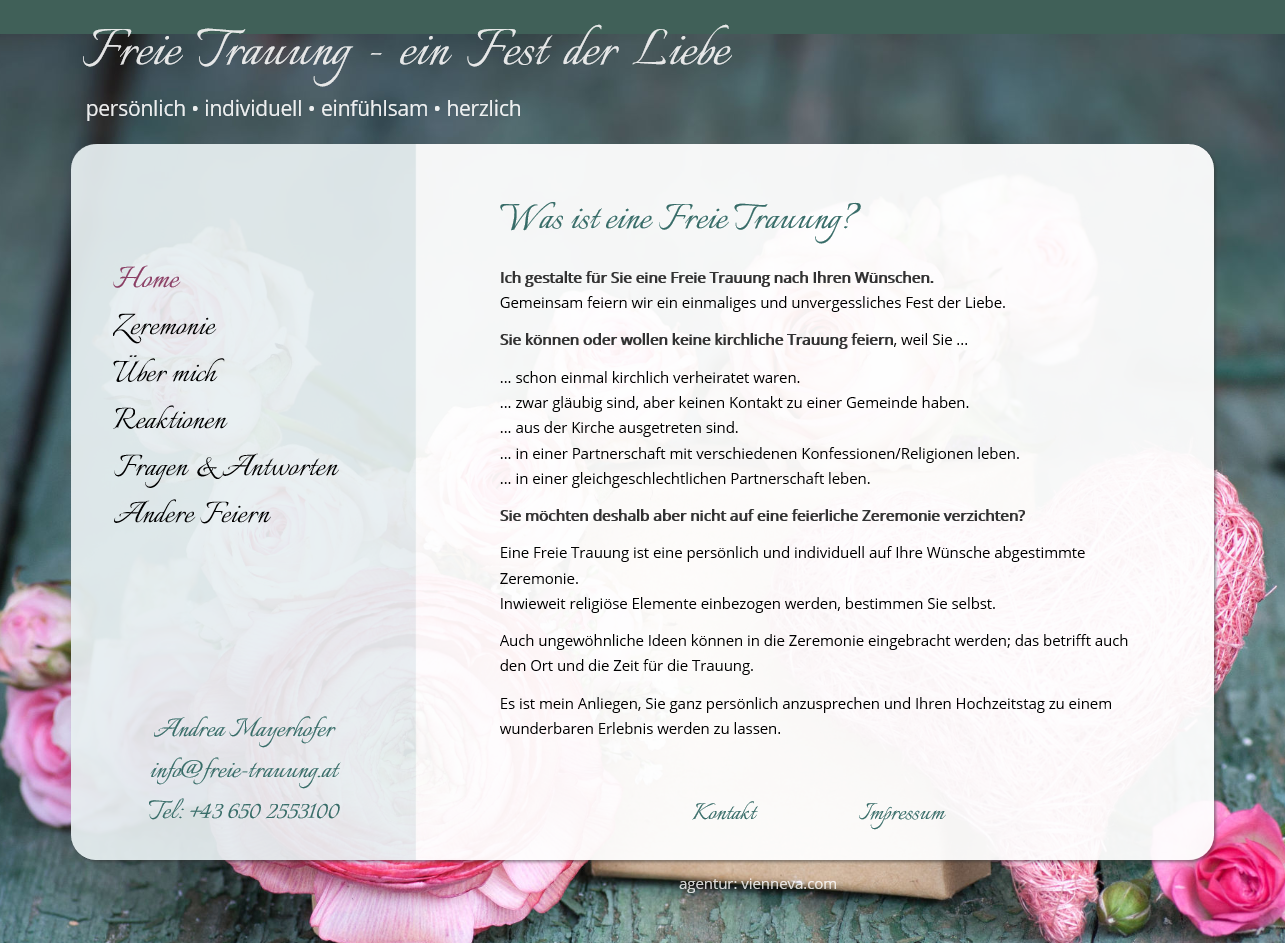 Website für freie-trauung.at, Hochzeitsrednerin Andrea Mayerhofer