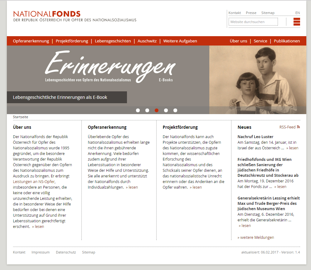 Website für den Nationalfonds der Republik Österreich für Opfer des Nationalsozialismus