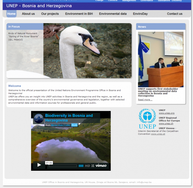 Website für UNEP Bosnien Herzegowina